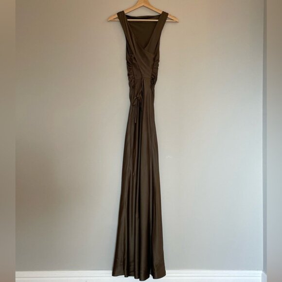 NEW Reformation Anaiis Long Silk Backless Dress Morel Brown | US 2 UK 6 - Picture 7 of 13